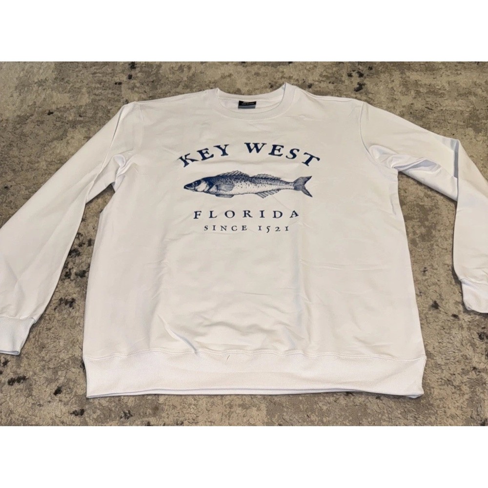 Key West Florida Mens Sz Small White Blue French Terry Shirt Long Sleeve New